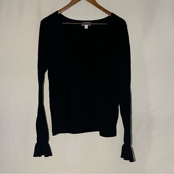 Women's Nordstrom 14th & Union Black Sweater with Ruffle at Wrist - Picture 2 of 7